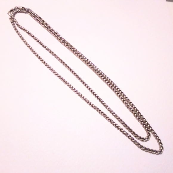 Long Heavy Silver Tone Wheat Chain - Picture 6 of 6